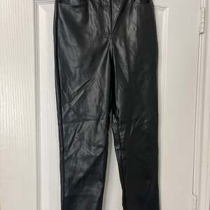 Faux Leather Ankle Straight Pants Black